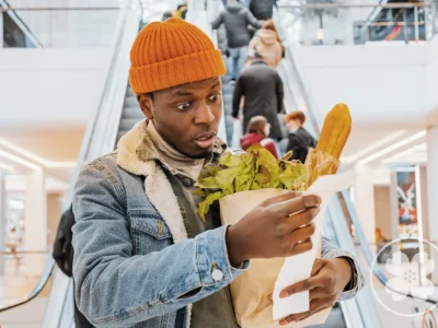 Man At The Store Looking At His Receipt In Shock About The Price.